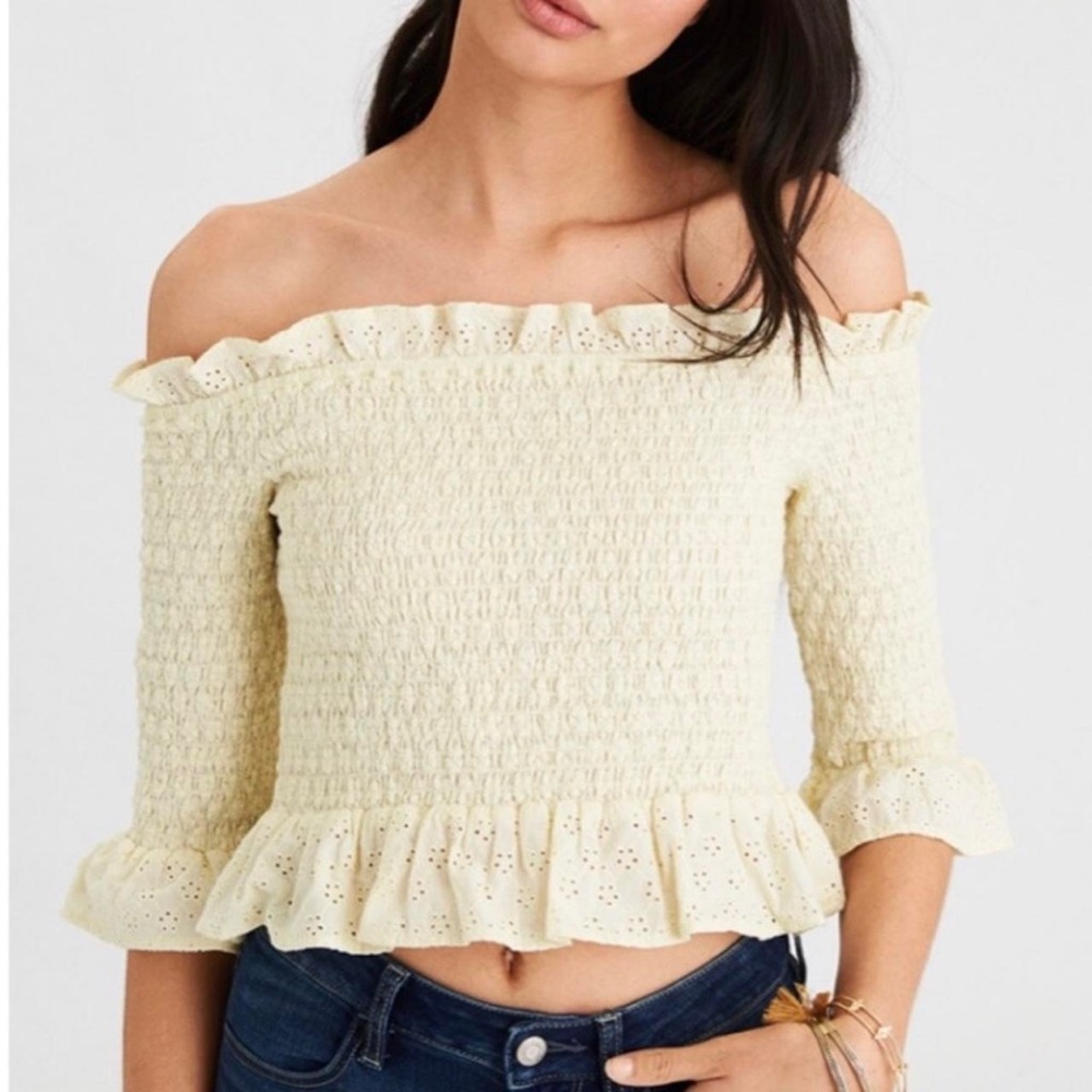 American Eagle Smocked Off the Shoulder Top